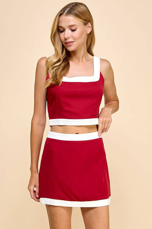 White Border Detail Cropped Tank Top