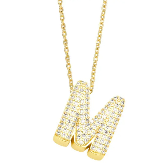 Gold Rhinestone Letter Initial Necklace