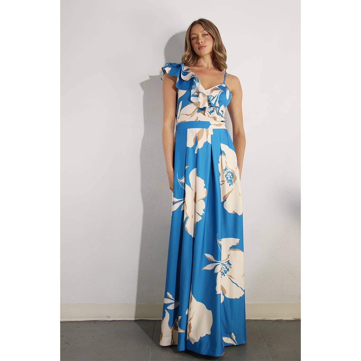 Blue Magnolia Ruffle Maxi Dress