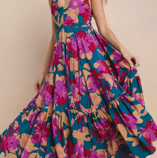 Hello Stunner Fall Floral  Maxi Dress