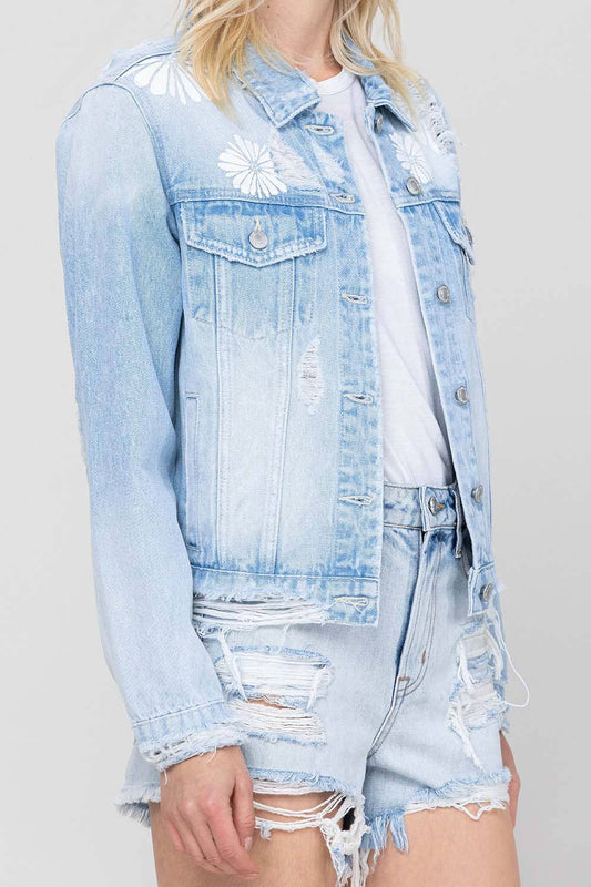 Flower Power Cropped Denim Jacket