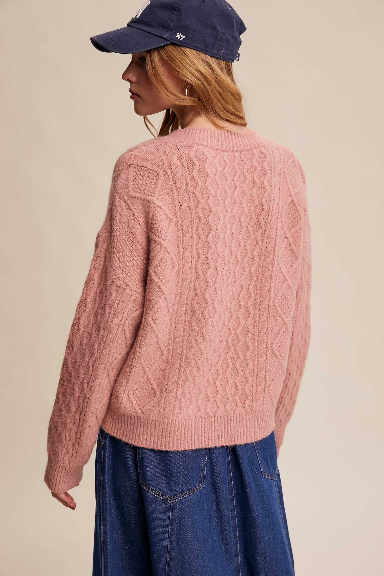 Cozy Creation Cable Knit V-Neck Sweater