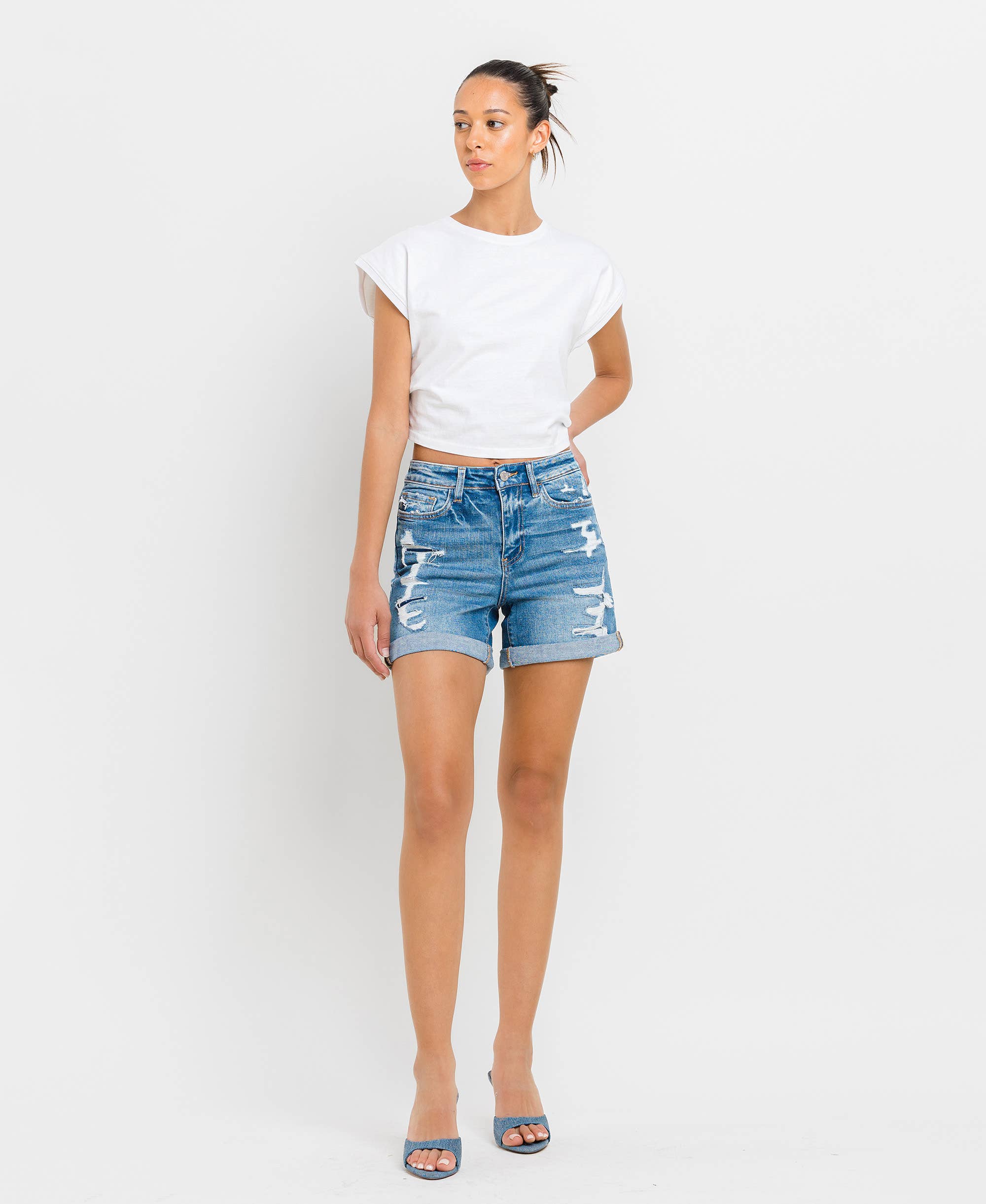 Double the Fun High Rise Cuff Jean Shorts