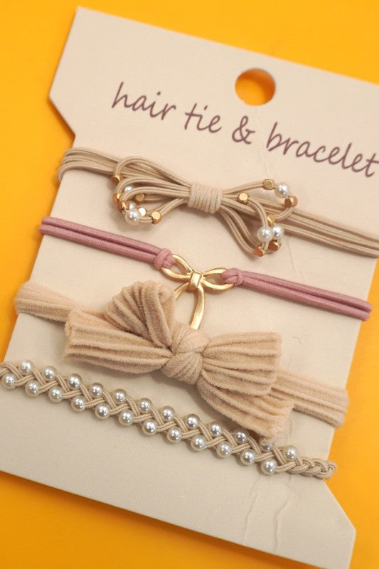 Beautiful in Bows Hair Tie & Bracelet Set | Natural