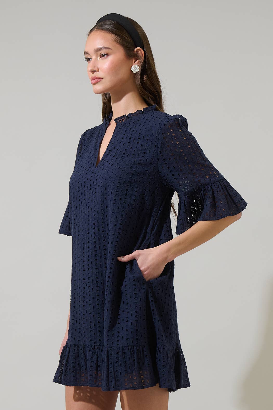 Derry Eyelet Shift Mini Dress | Navy