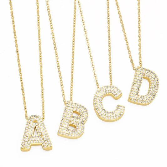 Gold Rhinestone Letter Initial Necklace