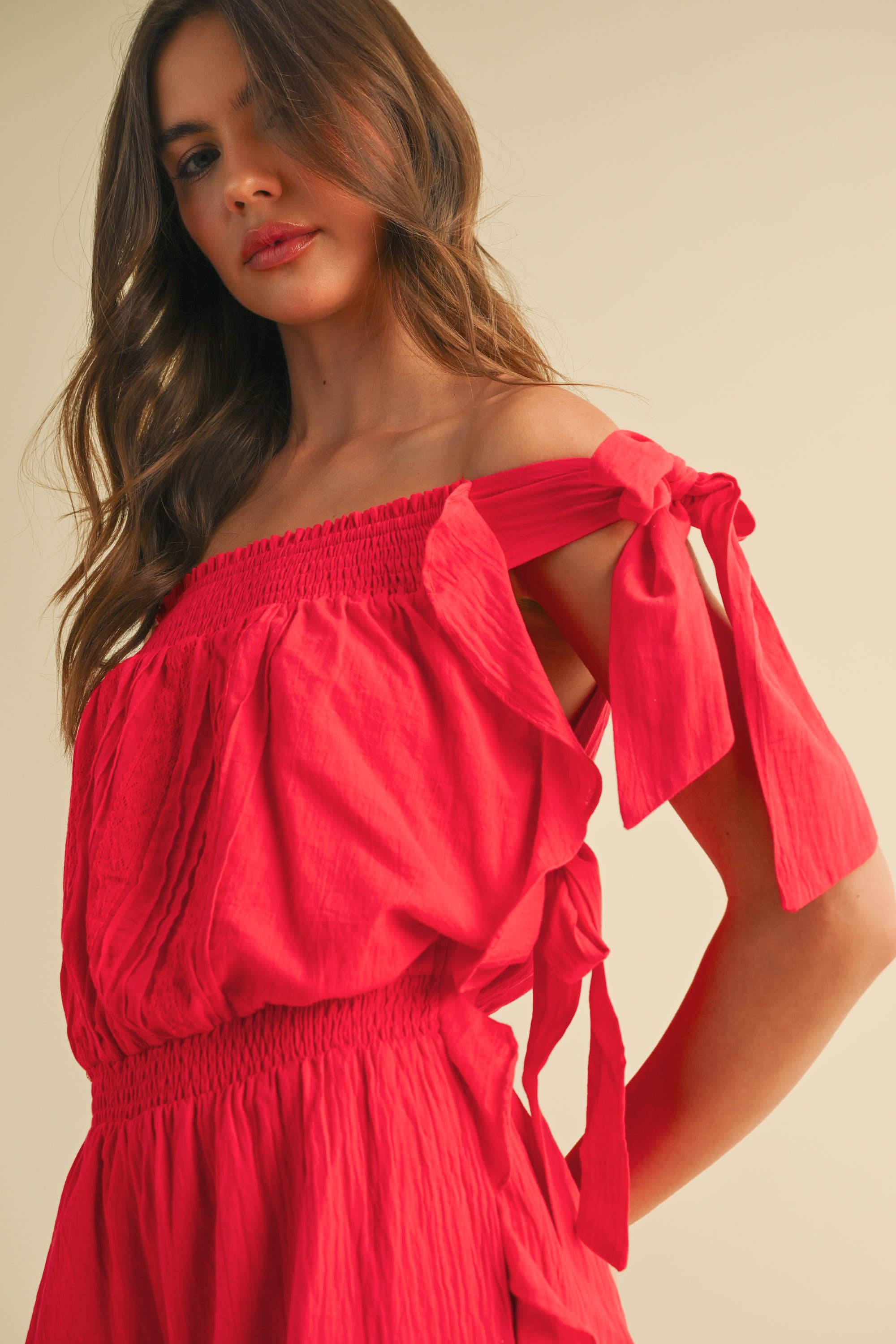 Ruby Ruffle One-Shoulder