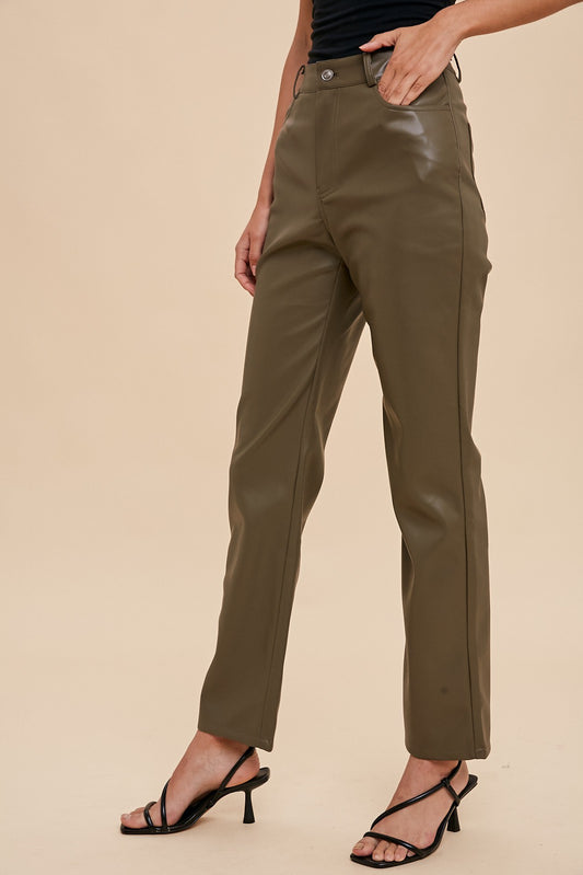 Autumn Invitation Straight Leg Vegan Leather Pants