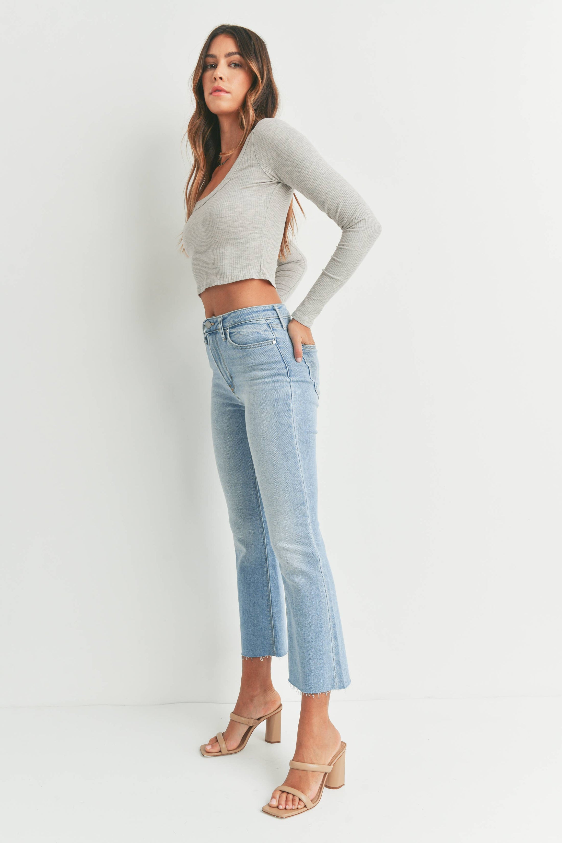 Just Black Denim | High Rise Tonal Crop Flare