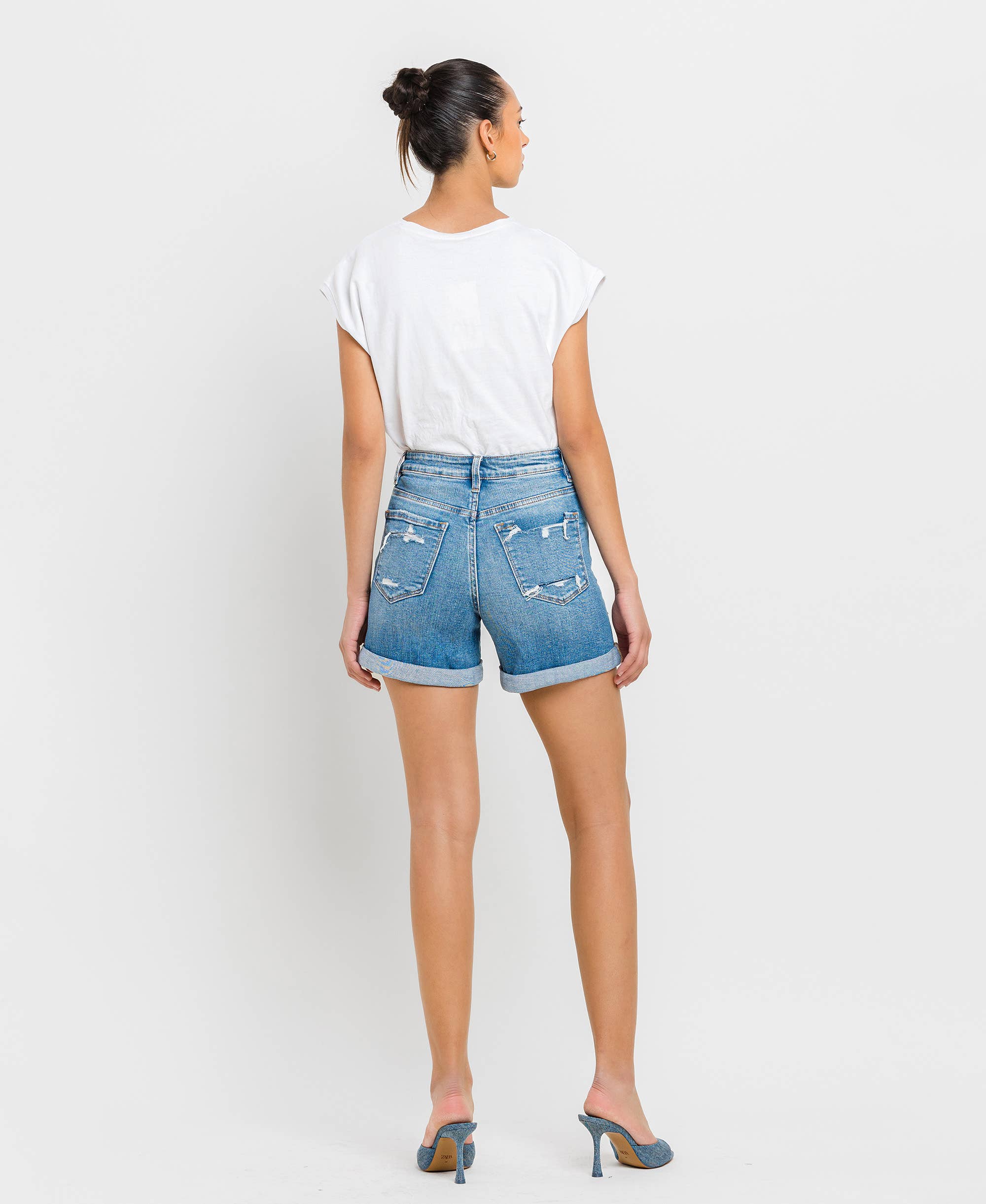 Double the Fun High Rise Cuff Jean Shorts