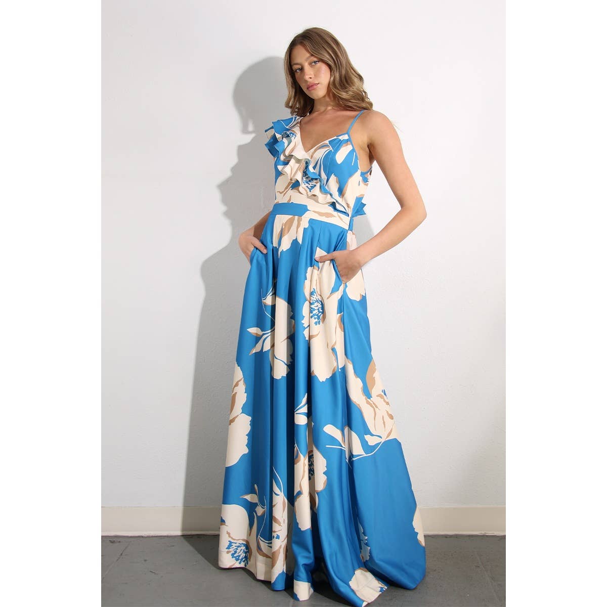 Blue Magnolia Ruffle Maxi Dress