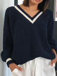Load image into Gallery viewer, Preppy Vibes V-neck Sweater
