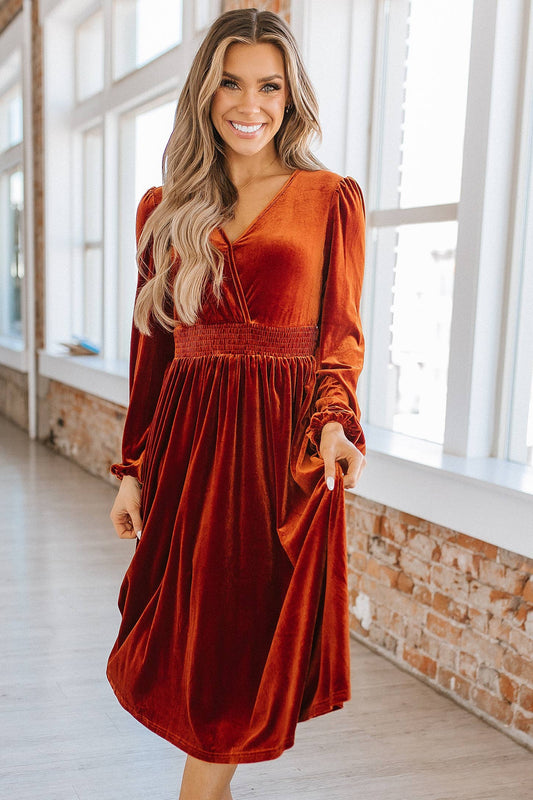 Autumn Vibes Smocked Velvet Dress