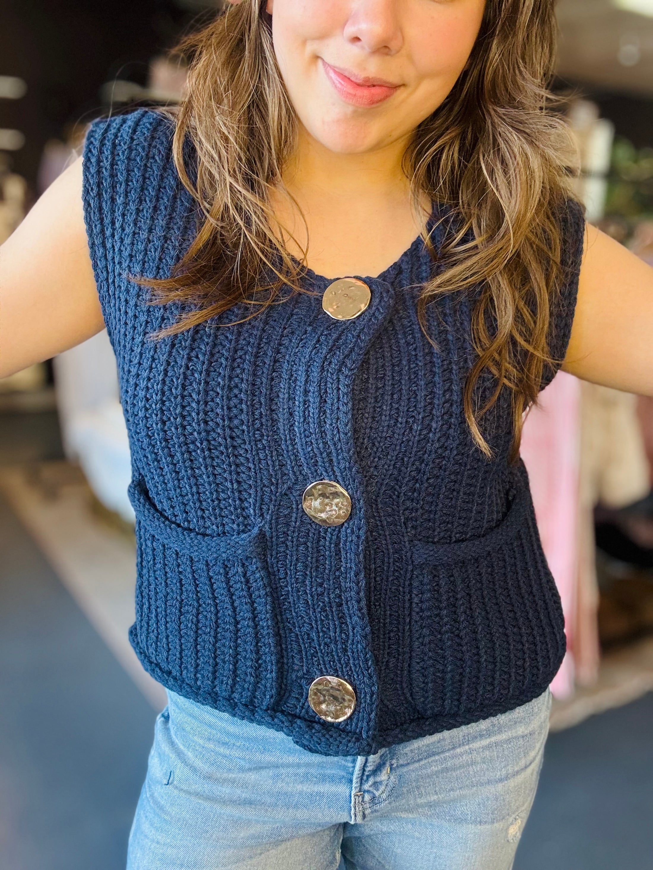 Life is Golden Button Down Knit Vest