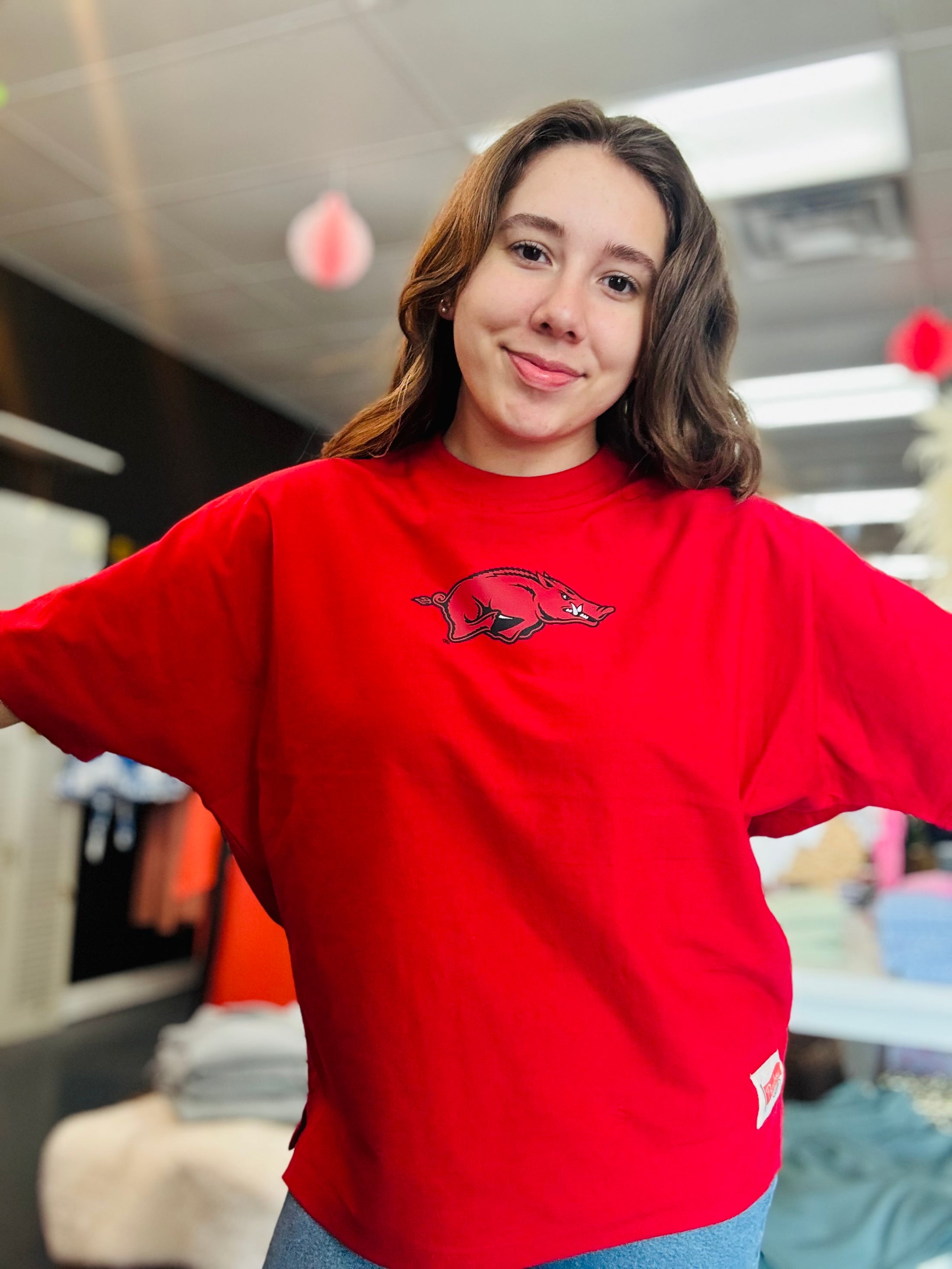 BIG Red Arkansas Razorback Oversized Tee | Crimson