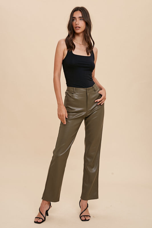 Autumn Invitation Straight Leg Vegan Leather Pants