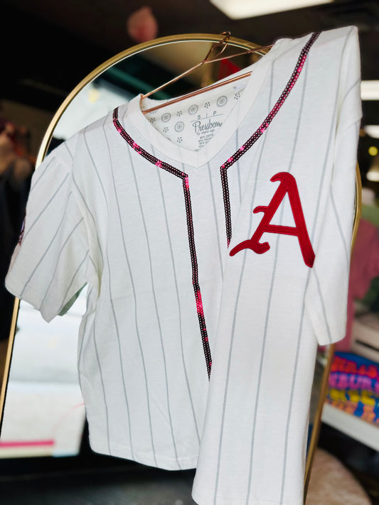 The Fayetteville Pinstripe Sequin Jersey Tee
