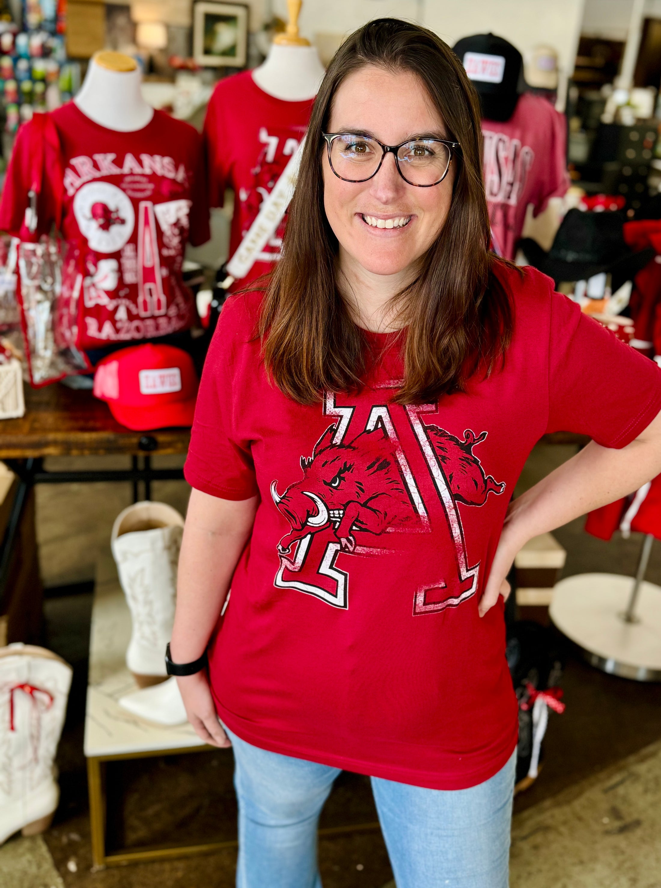 I am Here for the Hogs Red Razorback Tee