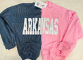 Load image into Gallery viewer, Two ribbed long-sleeve shirts, one navy and one pink, with 'ARKANSAS' printed on them. Razorback shirts for women, arkansas boutique, Razorback Store, Arkansas Razorback Store, Arkansas Razorback Shirts women
