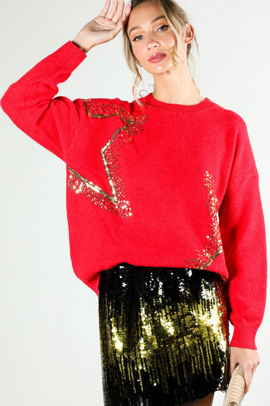 That Holiday Sparkle Red Sequin Sweater