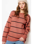 Load image into Gallery viewer, Woman wearing a striped sweater and beanie against a white background, women’s sweaters, sweaters near me, boutiques near the Fayetteville mall
