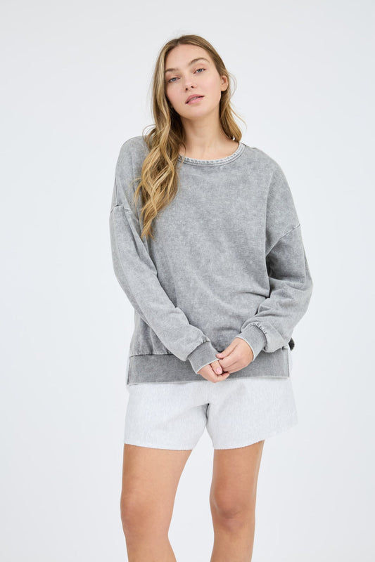 Cozy Convenience Acid Wash Pullover