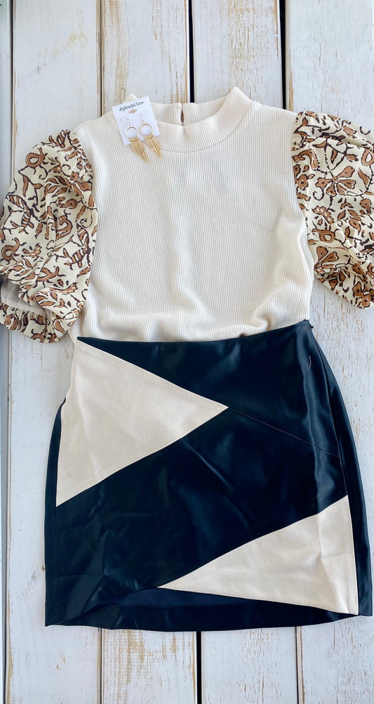 THML | Perfectly Patterned Mixed Media Leather Skirt