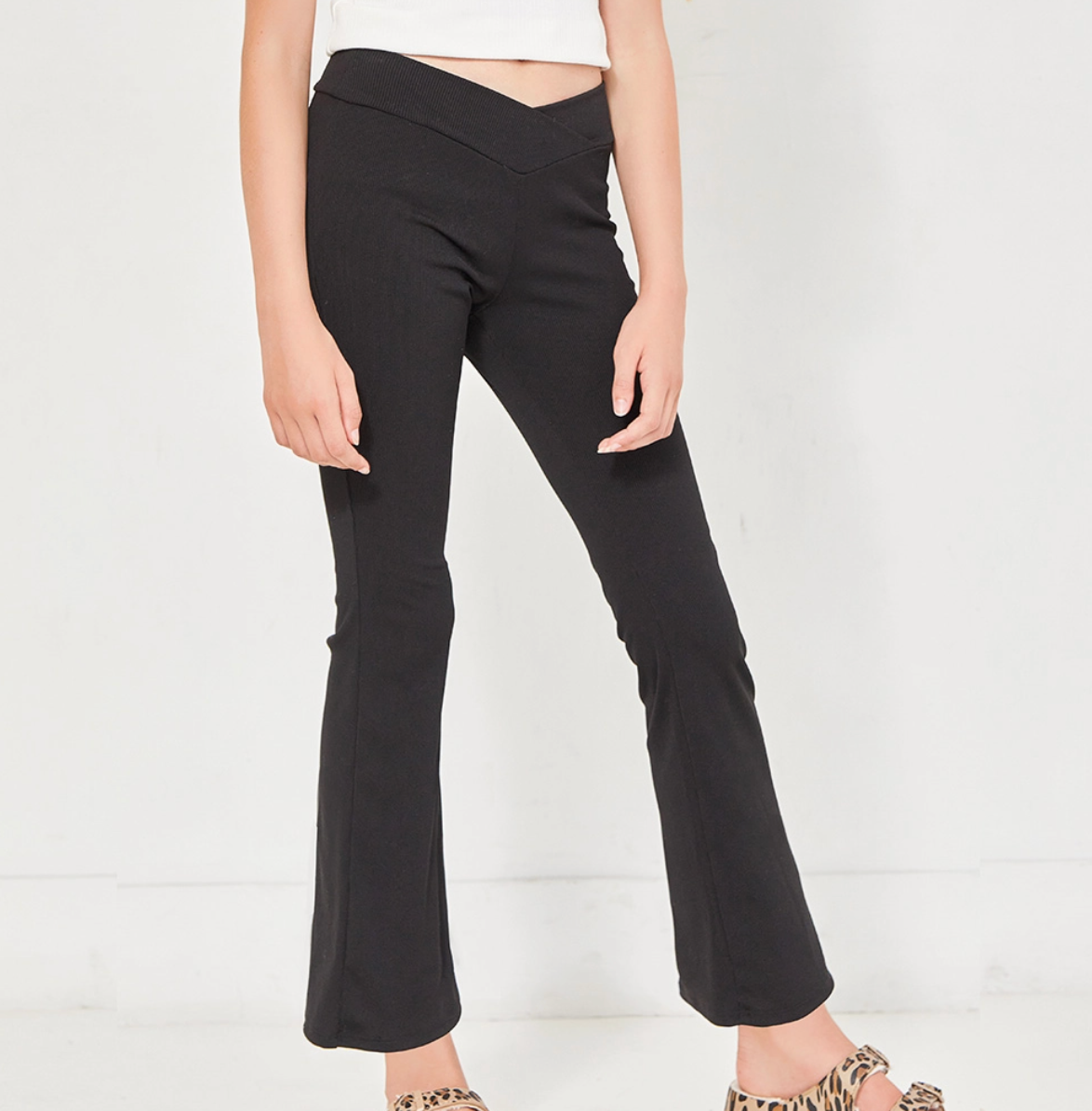 Kids | Crossover Waist Ribbed Flare Pants
