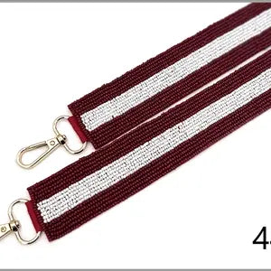 Game Day Crimson and White Striped Beaded Purse Strap