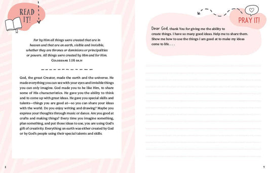 Educational material with text and prayer prompts on a pink and white background