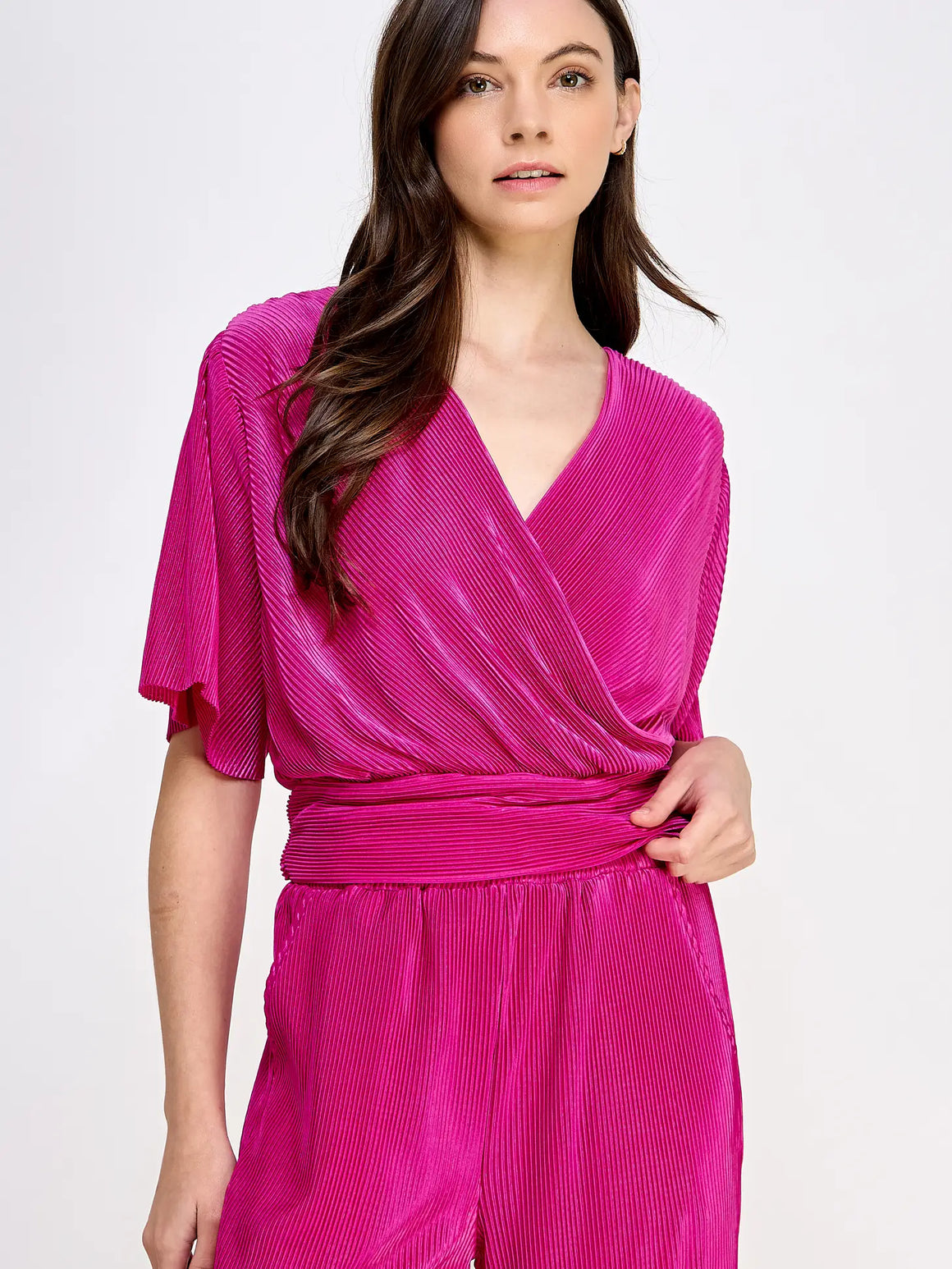A Level Up Pleated Matching Set - Top Magenta