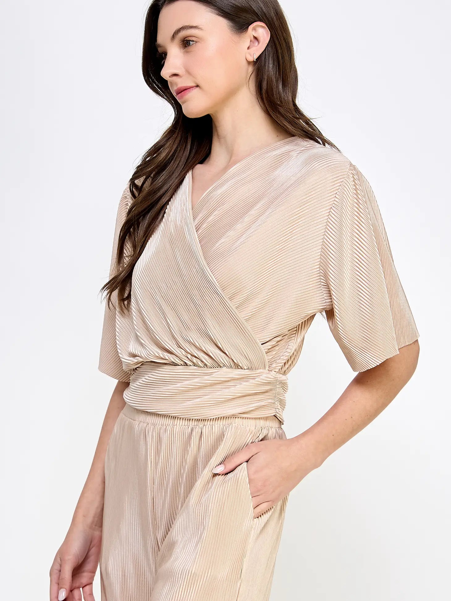 A Level Up Pleated Matching Set - Top Taupe