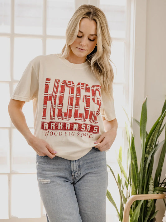Retro Plaid Hogs Oversized Graphic Tee