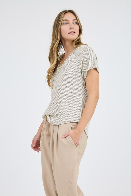 Breezy Finesse Short Sleeve Ribbed Sweater