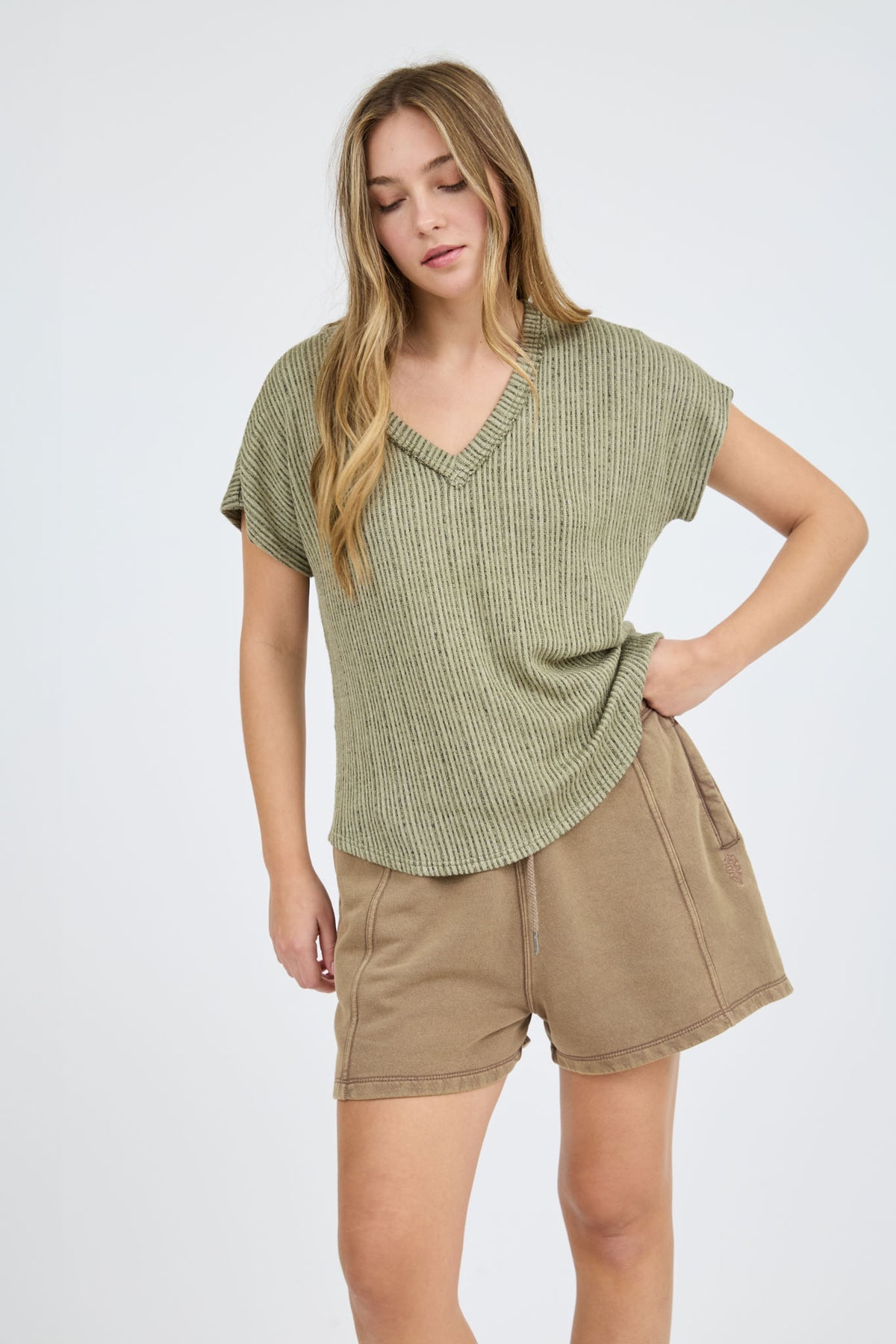 Breezy Finesse Short Sleeve Ribbed Sweater