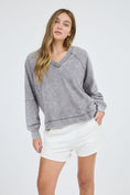 Load image into Gallery viewer, Cozy Aesthetic Acid Wash Pullover V-Neck Sweatshirt
