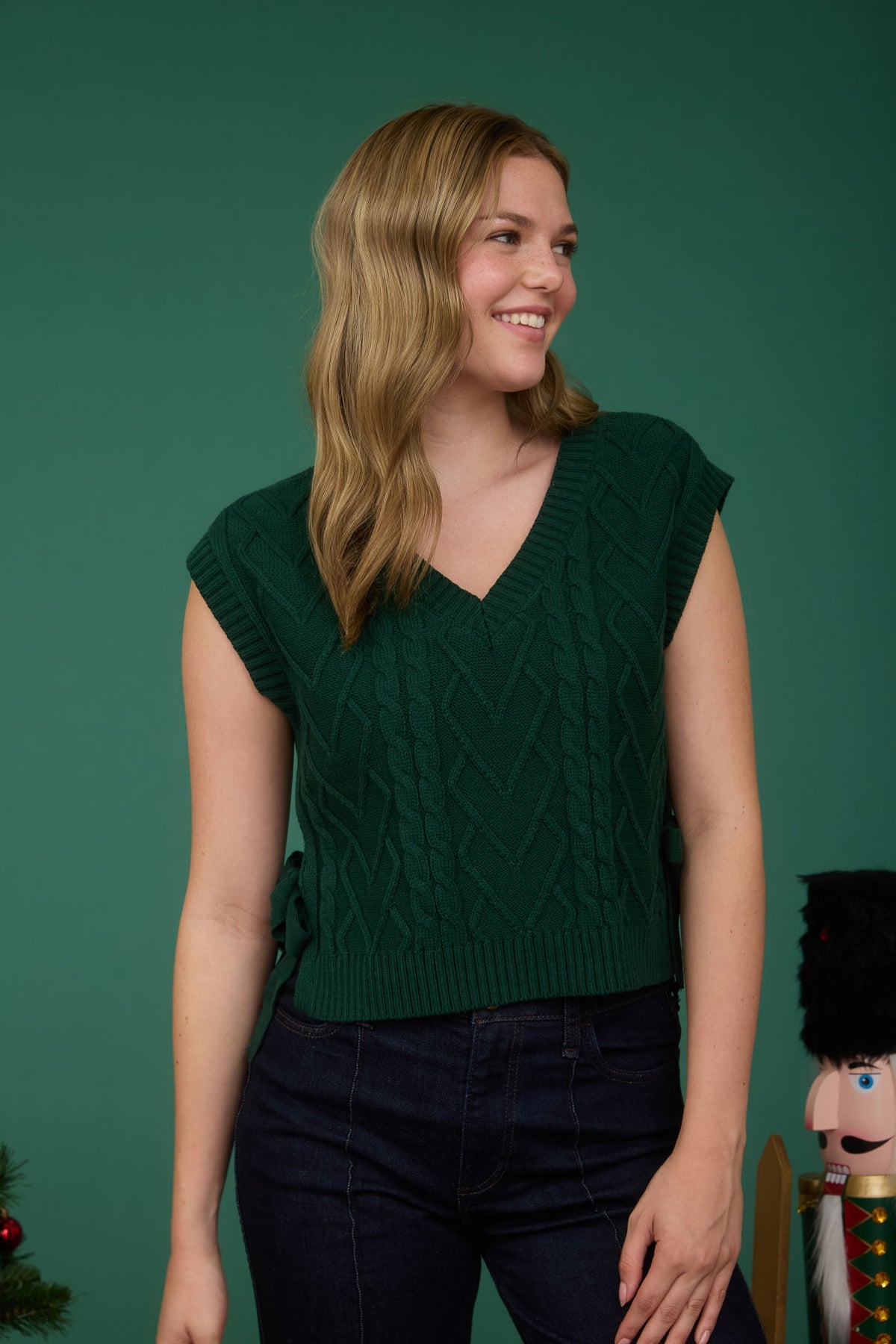 Cable Knit Cutie Green Sweater Vest
