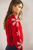 Load image into Gallery viewer, Winter’s Kiss Snowflake Sleeve Red Sweater

