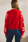 Load image into Gallery viewer, Winter’s Kiss Snowflake Sleeve Red Sweater
