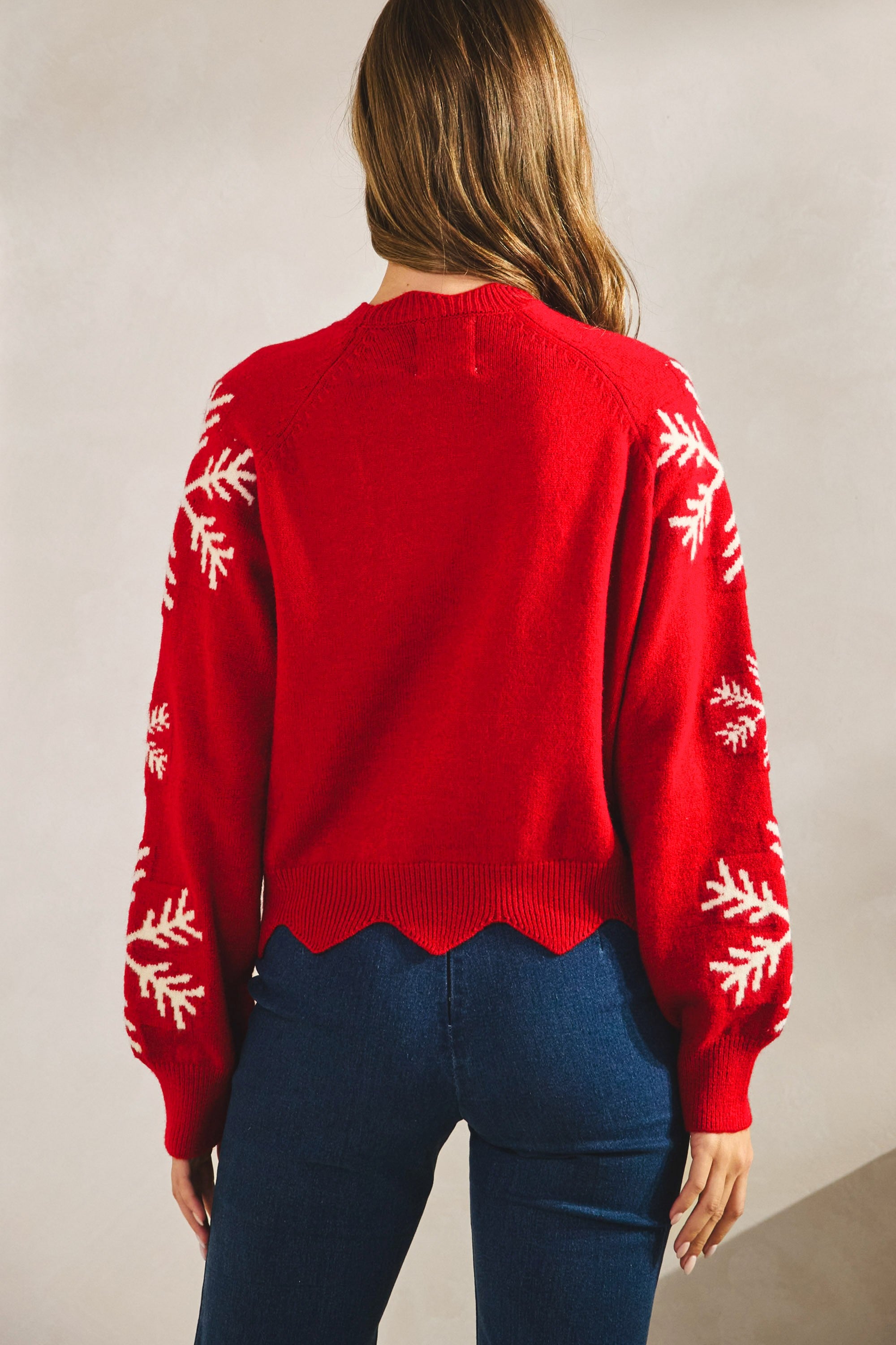 Winter’s Kiss Snowflake Sleeve Red Sweater