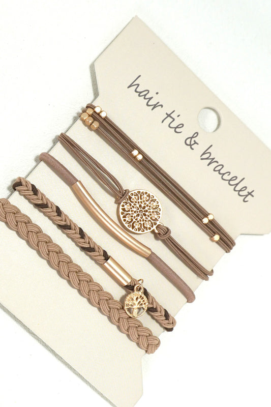 Beauty in the Details Hair Tie & Bracelet Set | Brown