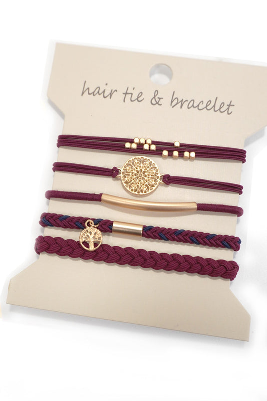 Beauty in the Details Hair Tie & Bracelet Set | Burgundy