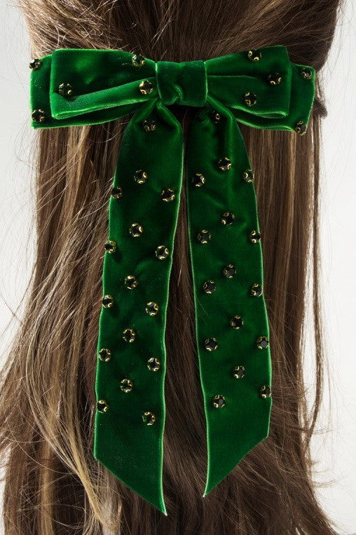Add Some Sparkle Rhinestone Bow Hair Clips | Green