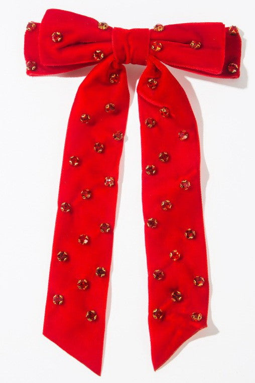 Add Some Sparkle Rhinestone Bow Hair Clips | Red