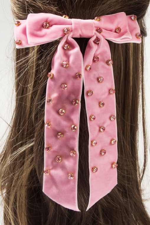 Add Some Sparkle Rhinestone Bow Hair Clips | Pink