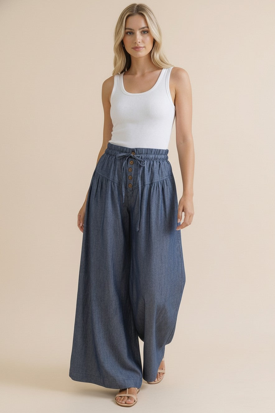 PRE-ORDER: The Downtown Denim Wideleg Trousers