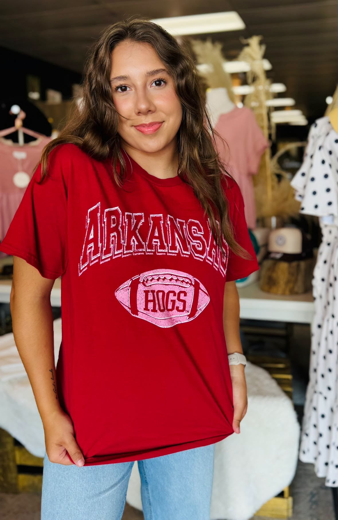Arkansas Razorbacks Wonka Football Cardinal Thrifted Tee