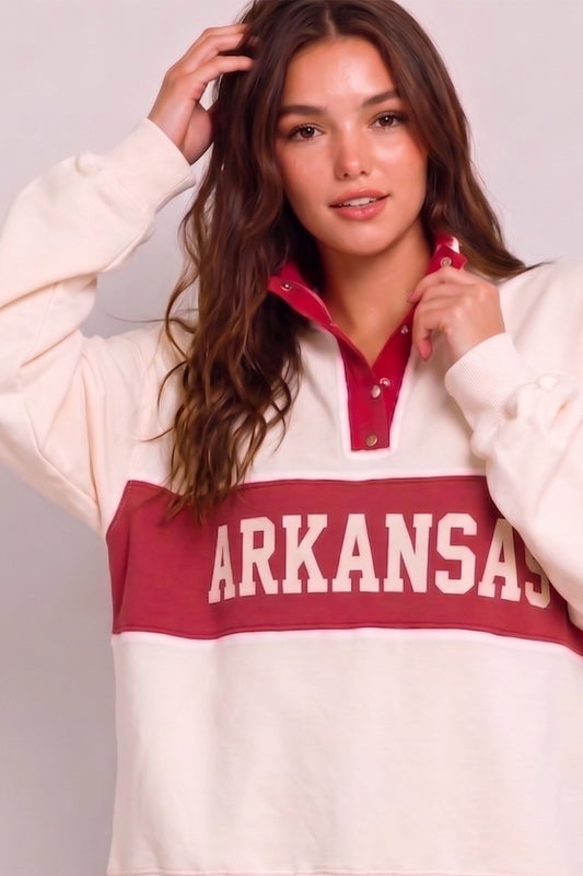 PRE-ORDER: Kick-off Classic Arkansas Varsity Snap Pullover | Cream