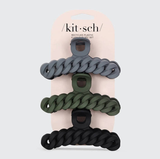 Kitsch | Recycled Plastic Black & Moss Chain Claw Clips 3pc Set