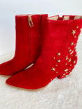 Load image into Gallery viewer, Gold zipper. and gold star red matisse boots
